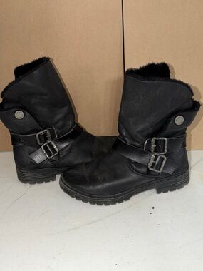 Blowfish Black Faux-Fur Buckle Ankle Boots